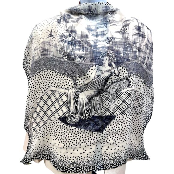 Vintage McDavid  Chiffon/Rayon Scarf 32" gray black white lady laying (27) - Picture 8 of 8